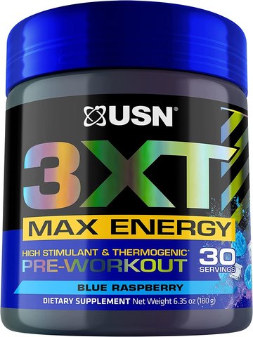 USN 3XT Max Energy Pre-Workout Supplement Powder for Energy, Blue Raspberry
