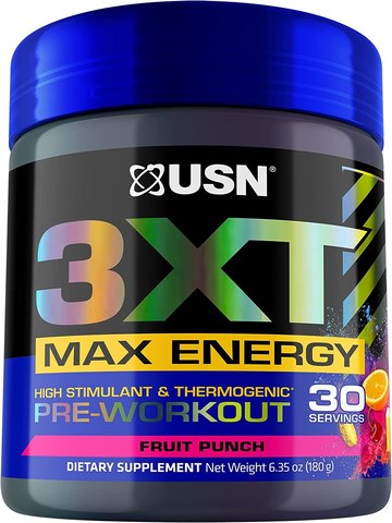 USN 3XT Max Energy Pre-Workout Supplement Powder for Energy, Fruit Punch