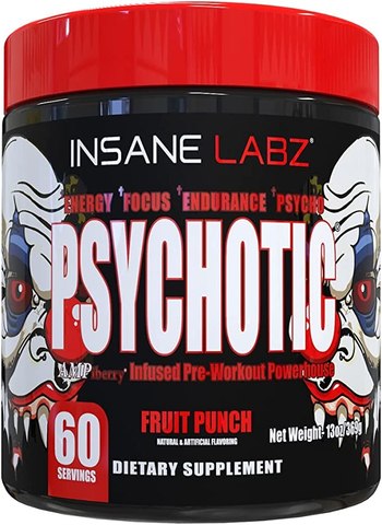 Insane Labz Psychotic High Stimulant Pre Workout Powder Fruit Punch (369g)