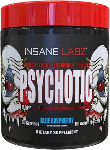 Insane Labz Psychotic High Stimulant Pre Workout Powder Blue Raspberry (220g)