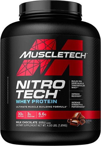 Whey Protein Powder | MuscleTech Nitro-Tech Whey Protein Isolate & Peptides, Milk Chocolate