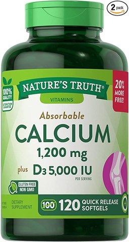 Nature's Truth Absorbable Calcium 1200 mg Plus D3 5000 IU per Serving Quick Release Softgels - 120 ct