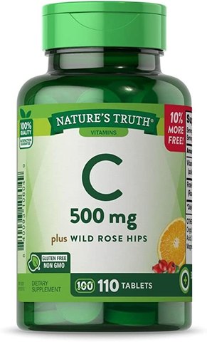 Nature's Truth Vitamin C with Rose Hips 500 mg 110 Tablets Vegetarian, Non-GMO, Gluten Free
