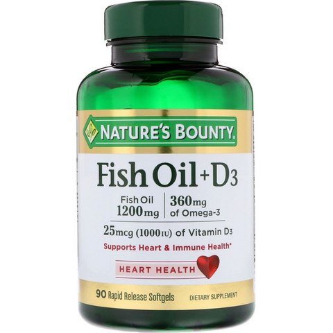 Natures Bounty Fish Oil 1200mg+ D3 1000IU (90 Tablets)