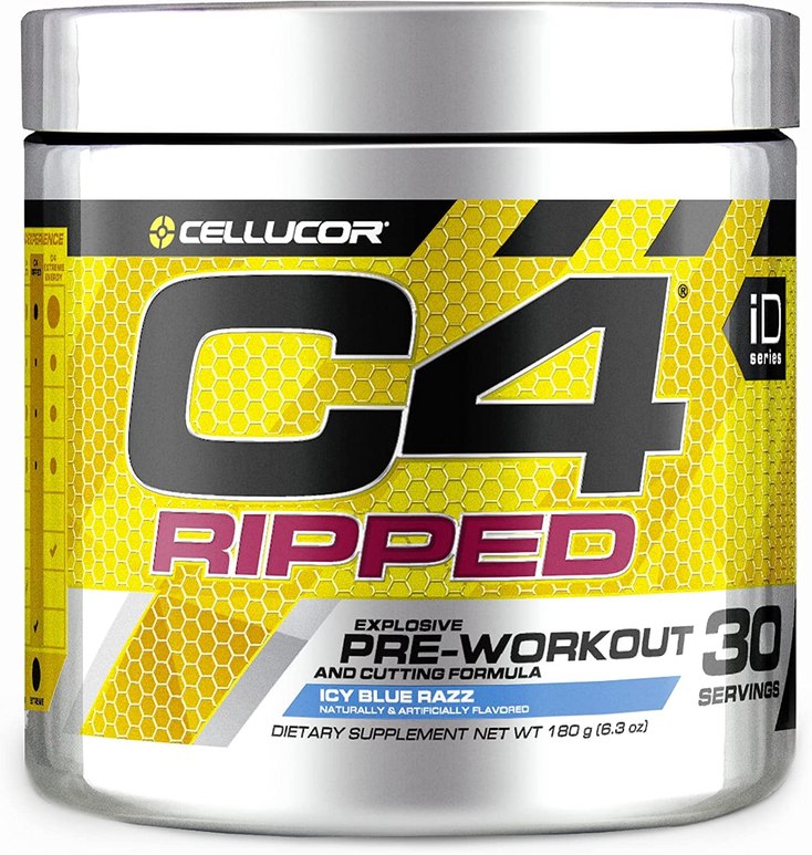 C4 Ripped Pre Workout Powder ICY Blue Razz, 30 Servings