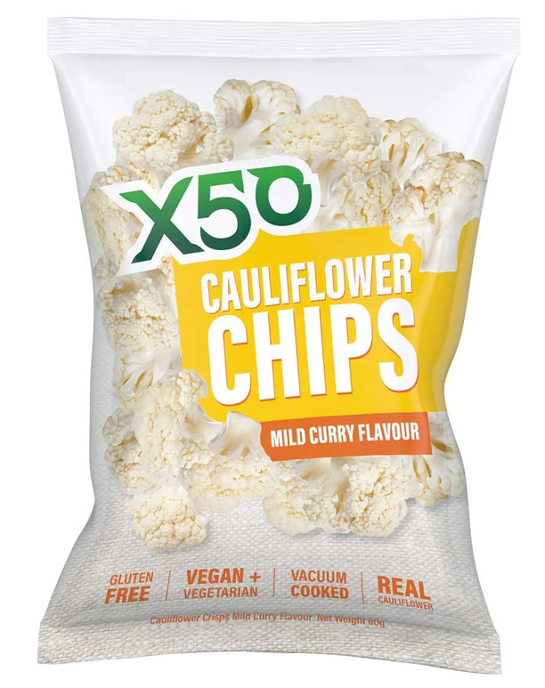 Tribeca Health X50 Cauliflower Chips Mild Curry (60g)