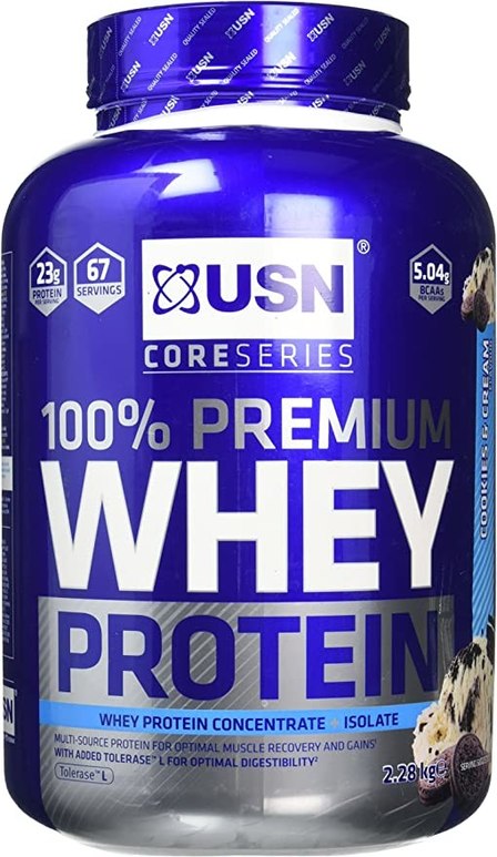 USN 100% Whey Vanilla 2.28 kg: Premium Whey Protein Whey Isolate Protein, Cookies & Cream