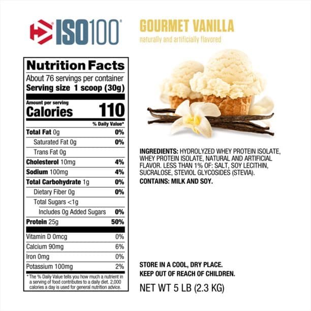 Dymatize ISO100 Hydrolyzed Whey Isolate Protein Powder - Gourmet Vanilla, 5 lb, 76 Servings 3