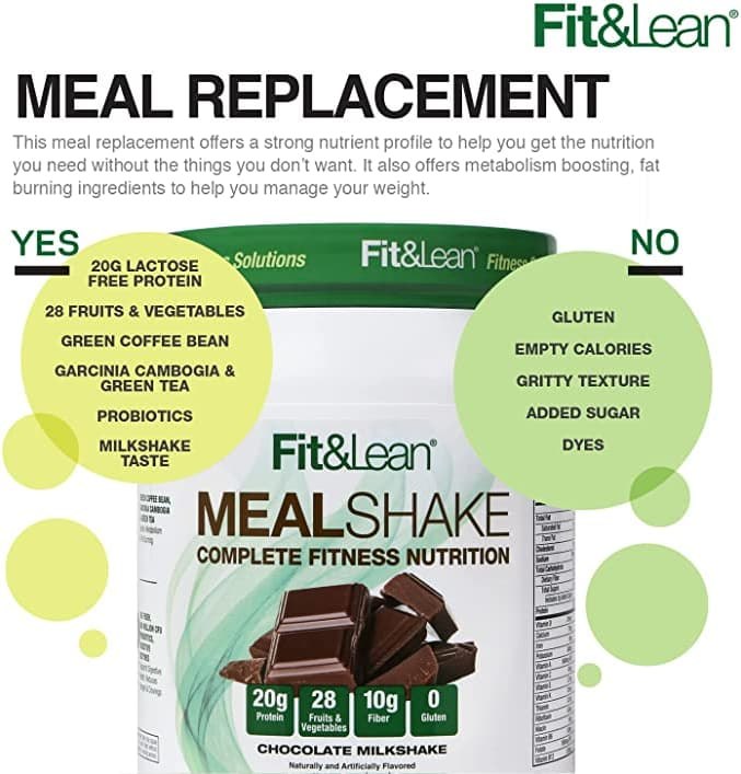 Fit & Lean Meal Shake Fat Burning Meal Replacement with Protein - Chocolate, 1 lb 5