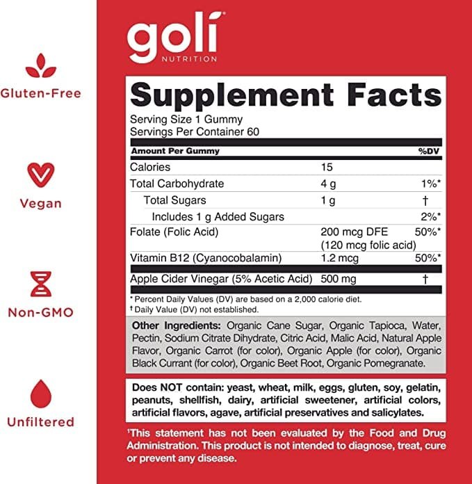 Goli Nutrition Apple Cider Vinegar Gummy Vitamins, 300 g, 60 Pieces 3