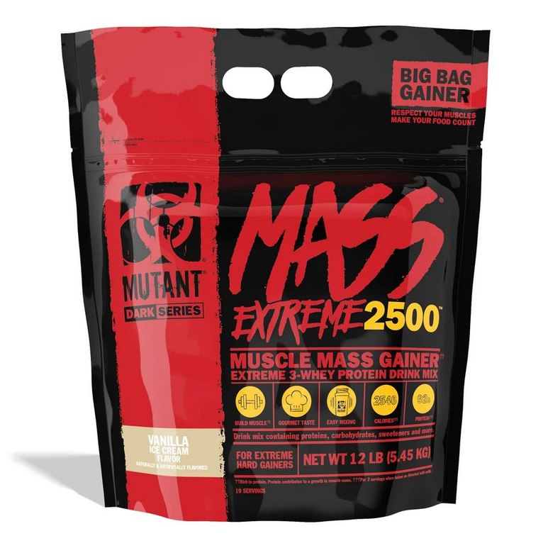 MUTANT MASS Extreme 2500 Muscle Mass Gainer Vanilla Ice Cream, 12lb bag