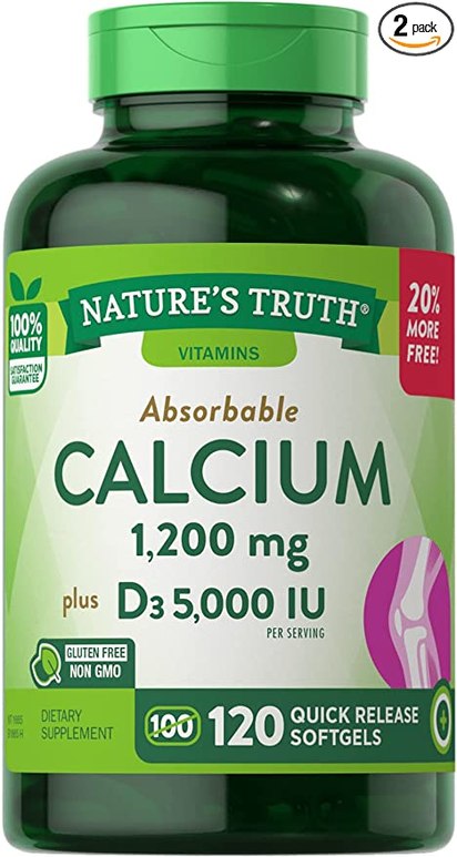 Nature&#039;s Truth Absorbable Calcium 1200 mg Plus D3 5000 IU per Serving Quick Release Softgels - 120 ct