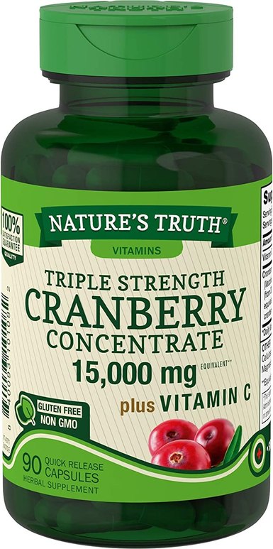 Nature&#039;s Truth Triple Strength Cranberry Concentrate 15000 mg Plus Vitamin C Capsules, 90 Count