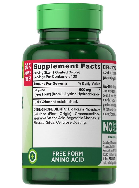 Nature&#039;s Truth L-LYSINE 500mg (130 Tablets) 2