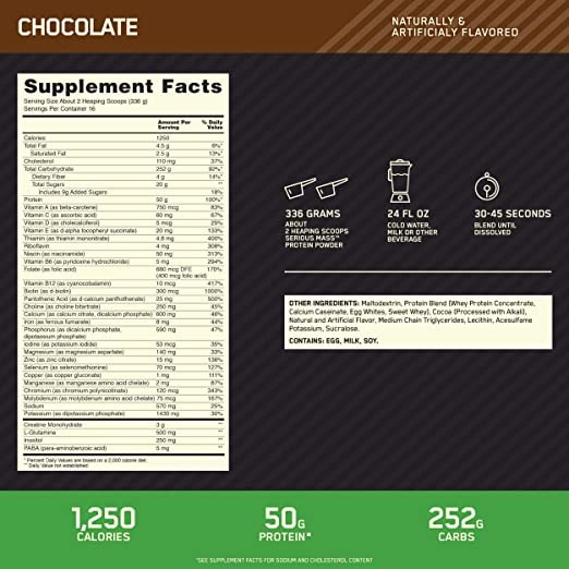 Optimum Nutrition Serious Mass Chocolate 12 Lbs 2/Cs 3