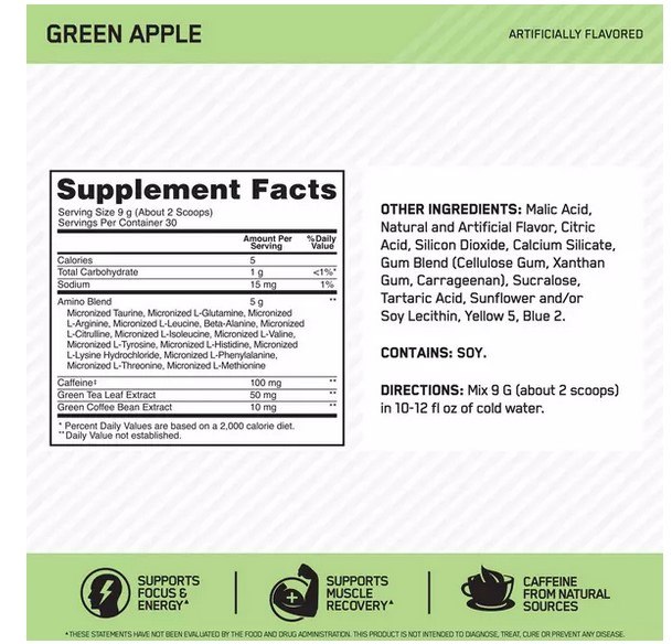 Optimum Nutrition Amino Energy Green Apple 30 Servings 6/Cs 2