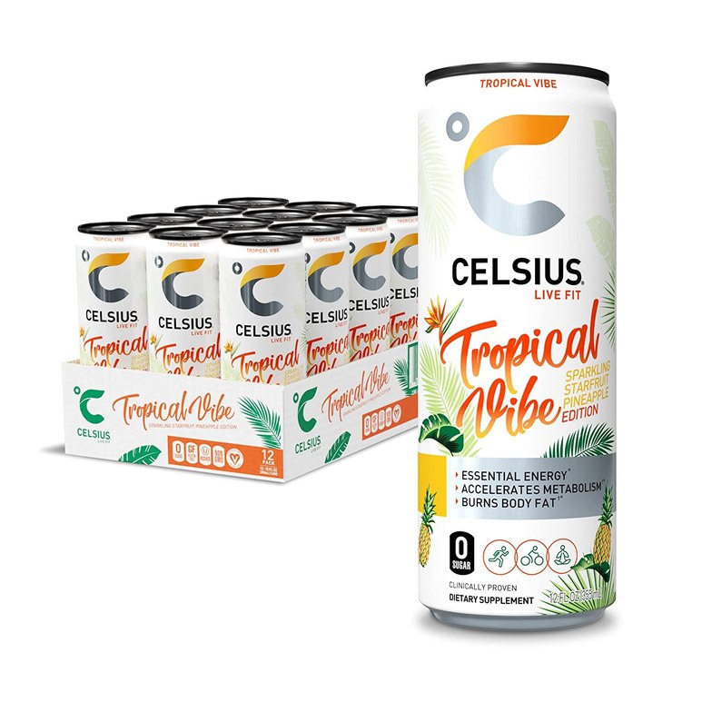 CELSIUS Sparkling Tropical Vibe, Functional Essential Energy Drink