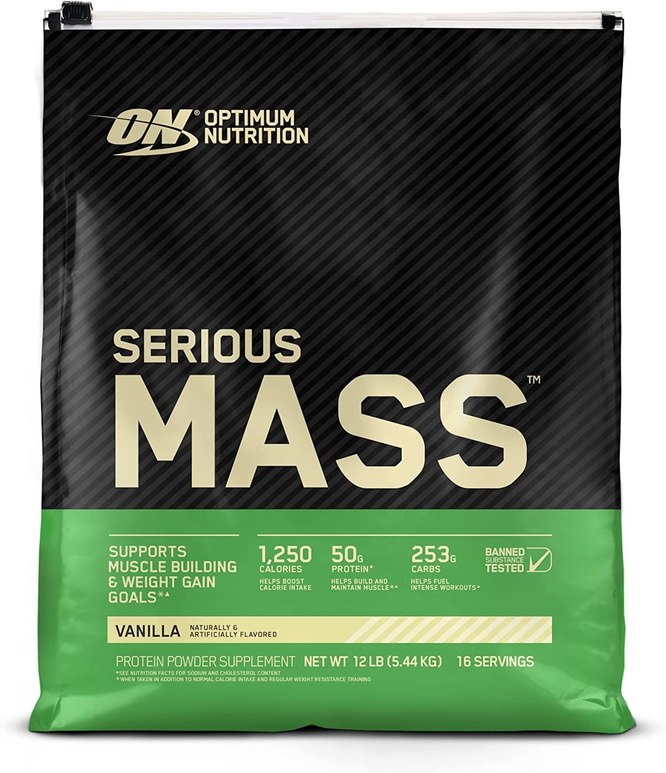 Optimum Nutrition Serious Mass Weight Gainer, Vanilla 12 Pound