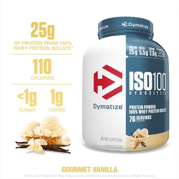 Dymatize ISO100 Hydrolyzed Whey Isolate Protein Powder, Gourmet Vanilla, 20  Servings 